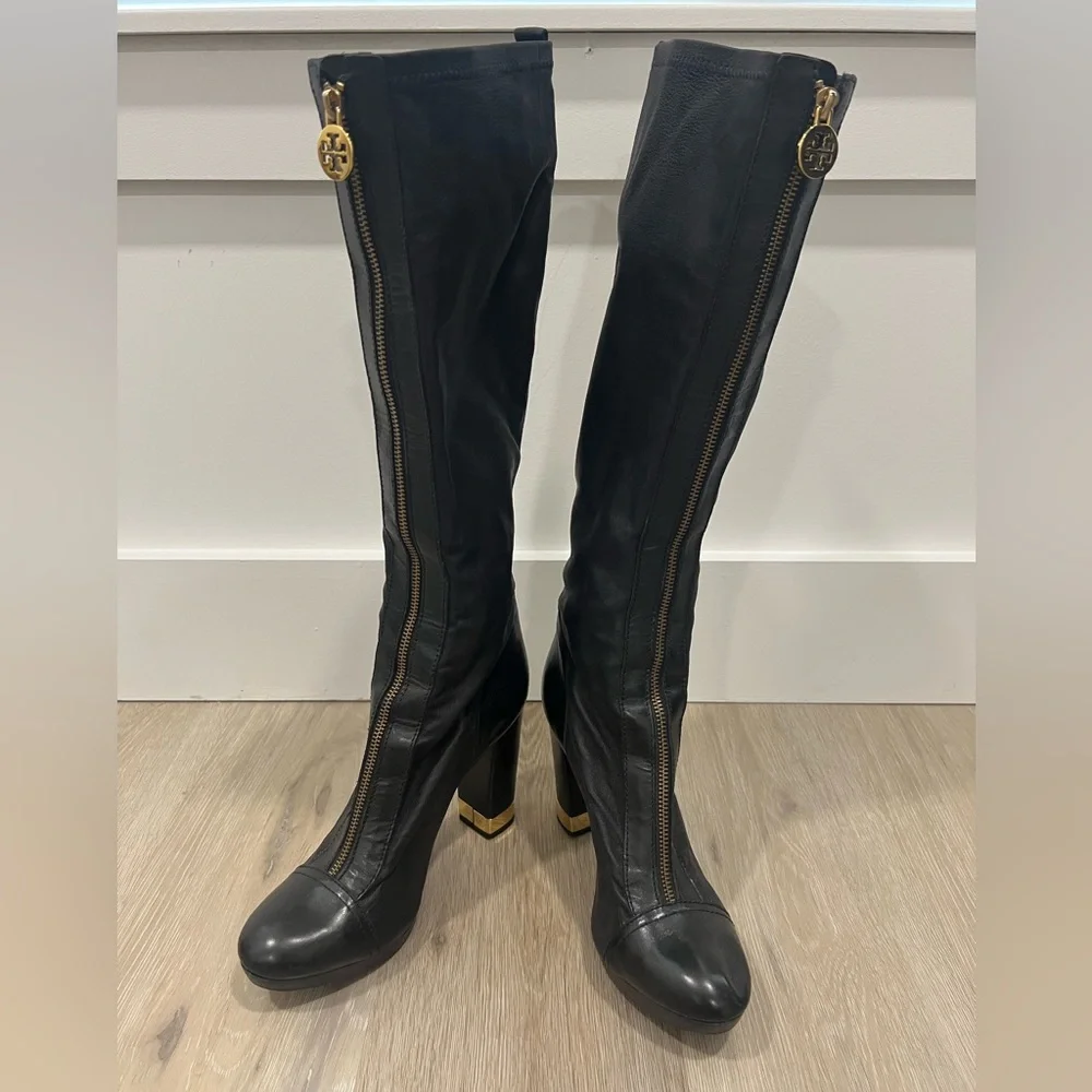 Tory Burch black high leather boots. Size 9M
